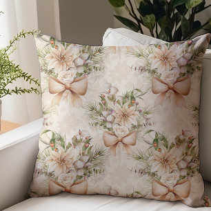 Elegant Rustic Watercolor Botanical Christmas Throw Pillow