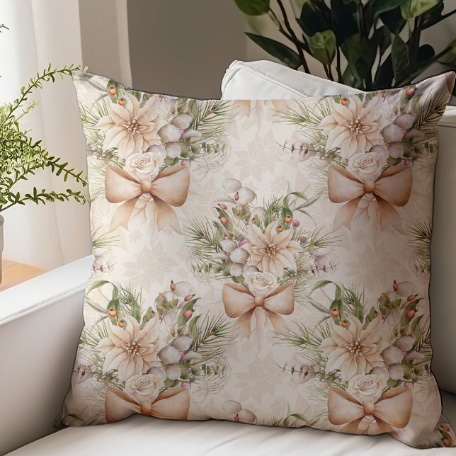 Elegant Rustic Watercolor Botanical Christmas Throw Pillow (Creator Uploaded)