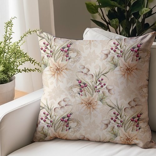 Elegant Rustic Watercolor Botanical Christmas Throw Pillow