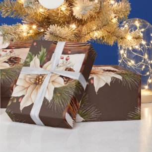 Elegant Rustic Watercolor Botanical Christmas Wrapping Paper