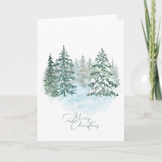 Elegant Rustic Watercolor Christmas Tree Holiday  Card (Front)