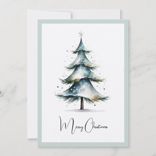 Elegant Rustic Watercolor Christmas Tree Holiday Card (Front)