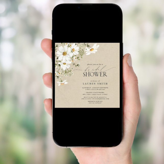 Elegant Rustic Watercolor Daisy Bridal Shower Invitation (Front Digital)