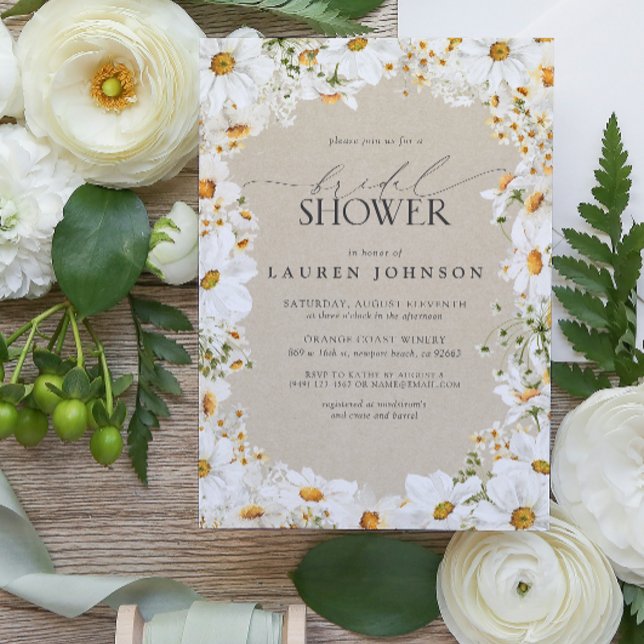Elegant Rustic Watercolor Daisy Bridal Shower Invitation (Bridal Shower Invitation)