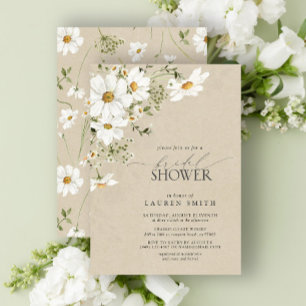 Elegant Rustic Watercolor Daisy Bridal Shower Invitation