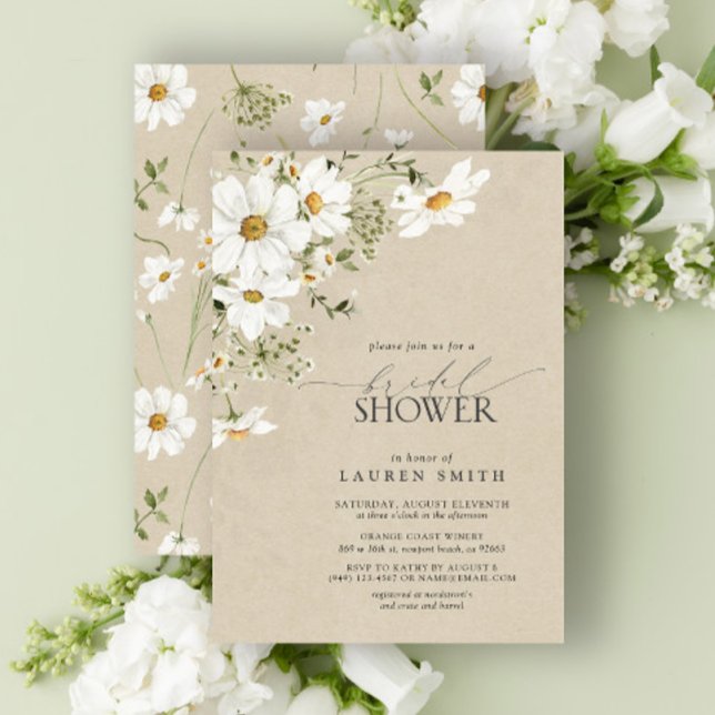 Elegant Rustic Watercolor Daisy Bridal Shower Invitation (Creator Uploaded)