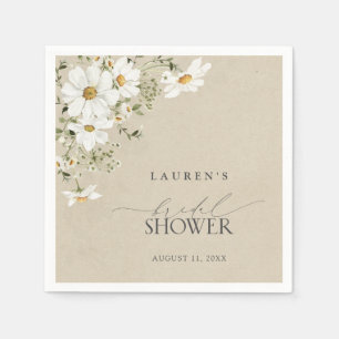 Elegant Rustic Watercolor Daisy Bridal Shower Napkins