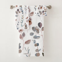 Elegant Rustic Watercolor Eucalyptus Leaves   Bath Towel Set