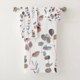 Elegant Rustic Watercolor Eucalyptus Leaves   Bath Towel Set
