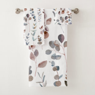Elegant Rustic Watercolor Eucalyptus Leaves   Bath Towel Set