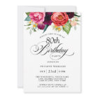 Elegant Rustic Watercolor Floral 80th Birthday