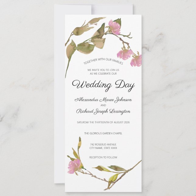 Elegant Rustic Watercolor Floral Greenery Wedding Invitation (Front)
