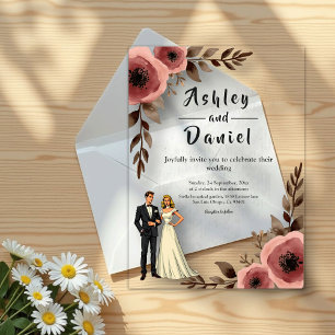Elegant Rustic Watercolor Floral Romantic Wedding Acrylic Invitations