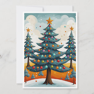 Elegant Rustic Watercolor Merry Christmas Tree Holiday Card