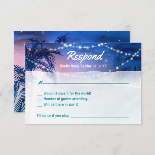 Elegant Rustic Watercolor Palm Tree Beach Wedding RSVP Card