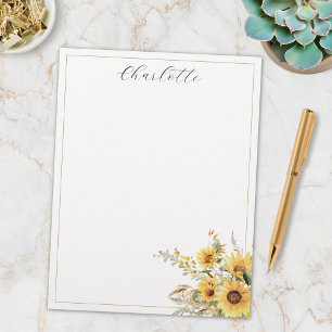 Elegant Rustic Watercolor Sunflower Floral Letterhead