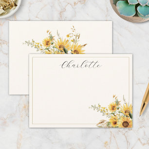 Elegant Rustic Watercolor Sunflower Floral Note Card