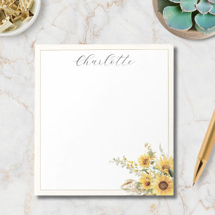 Elegant Rustic Watercolor Sunflower Floral Notepad
