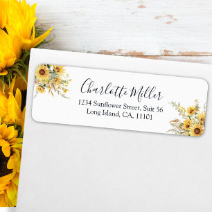 Elegant Rustic Watercolor Sunflower Return Address Label