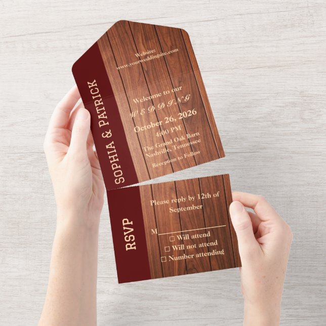 Elegant rustic wedding all in one invitation (Tearaway)