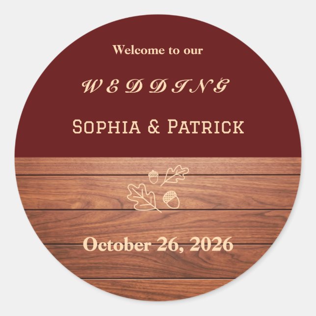 Elegant rustic wedding classic round sticker (Front)