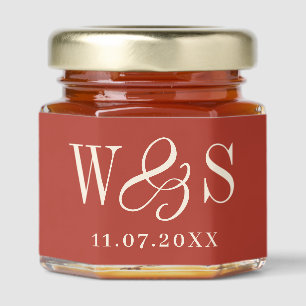 Elegant Rustic Wedding Couples Initials Honey Jar Favors