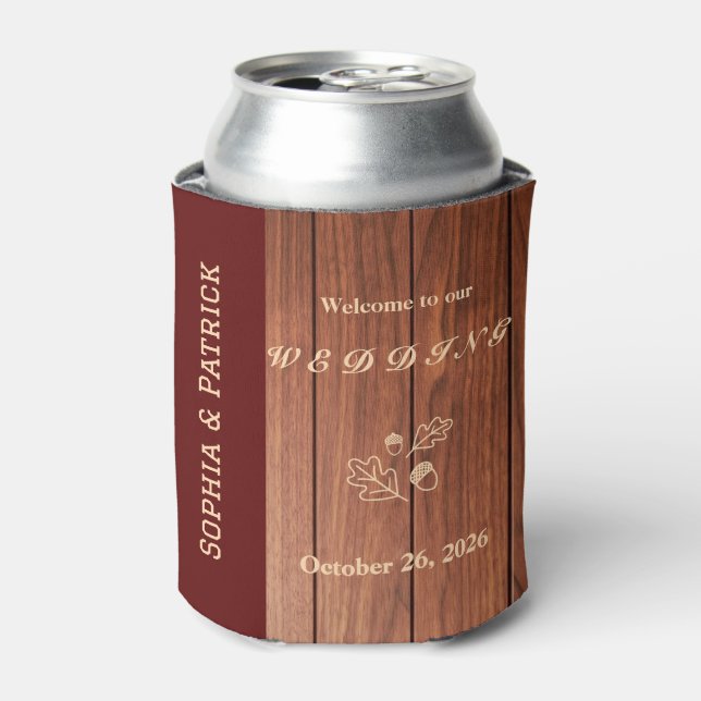 Elegant rustic wedding invitation can cooler (Can Front)