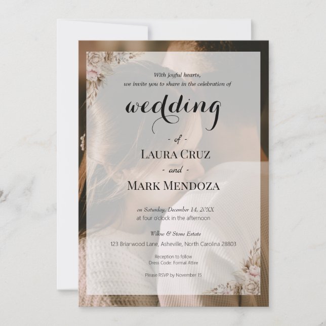 Elegant Rustic Wedding Invitation Photo Inspired (Front)