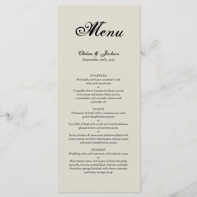 Elegant Rustic Wedding Menu (Front)