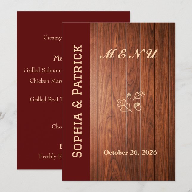 Elegant rustic wedding menu (Front/Back)