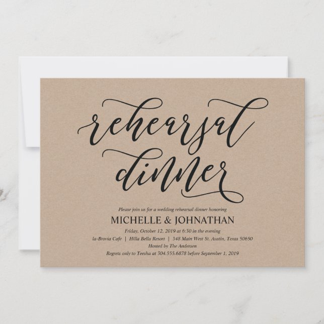 Elegant Rustic Wedding Rehearsal Dinner Invites (Front)