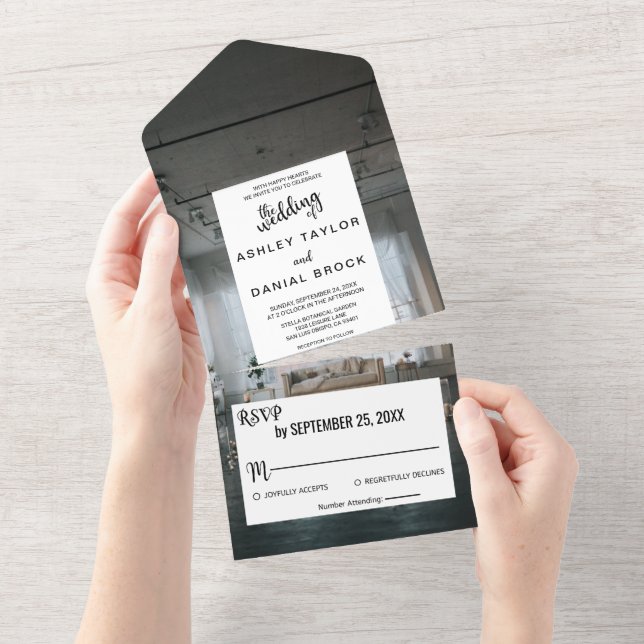 Elegant Rustic Wedding Venue Fall Floral Wedding All In One Invitation (Tearaway)