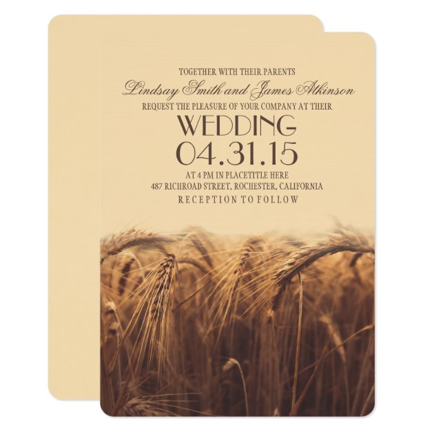 Elegant Rustic Wheat Wedding Invitations