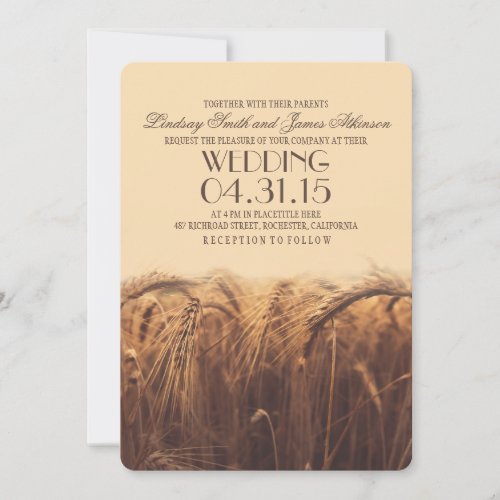 elegant rustic wheat wedding invitations