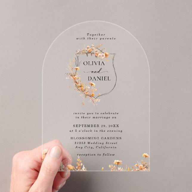 Elegant Rustic Whimsical Wildflowers Wedding  Acrylic Invitations (Insitu (Handheld))