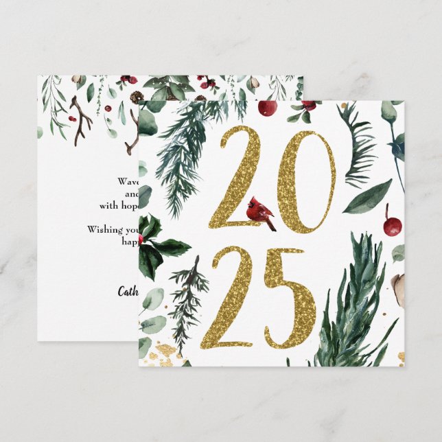Elegant Rustic White 2025 New Years Holiday Card (Front/Back)