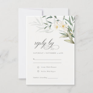 Elegant Rustic White Greenery Floral Wedding RSVP Card