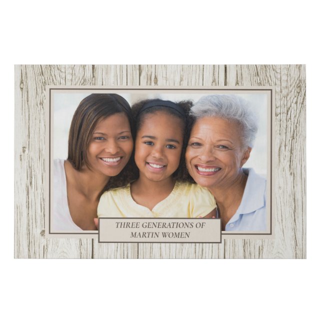 Elegant Rustic White Wood Photo 3 Generations Faux Canvas Print (Front)