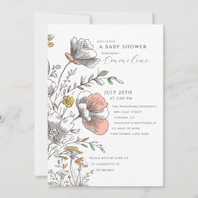 Elegant Rustic Wildflower Baby Shower  Invitation (Front)