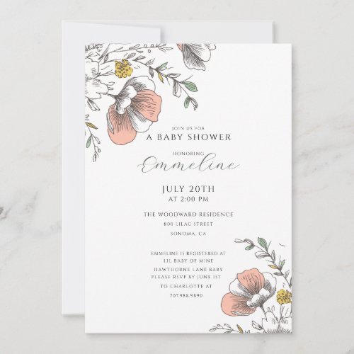 Elegant Rustic Wildflower Baby Shower  Invitation