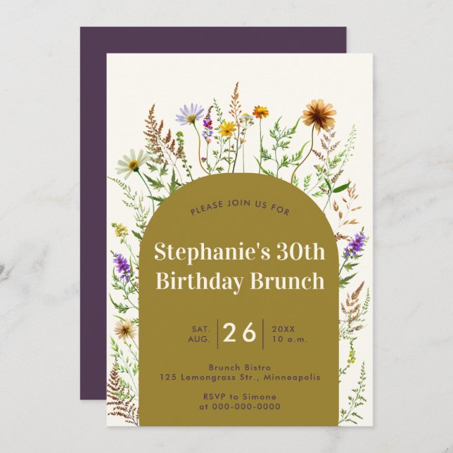 Elegant Rustic Wildflower Boho Frame 30th Birthday Invitation (Front/Back)