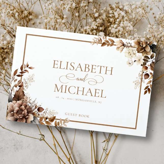 Elegant Rustic Wildflower Boho Terracotta Guest Book (Capture cherished moments with this rustic wildflower design guest book, perfect for boho weddings.)