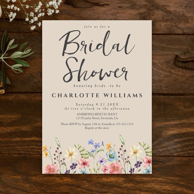 Elegant Rustic Wildflower Bridal Shower Invitation (Creator Uploaded)