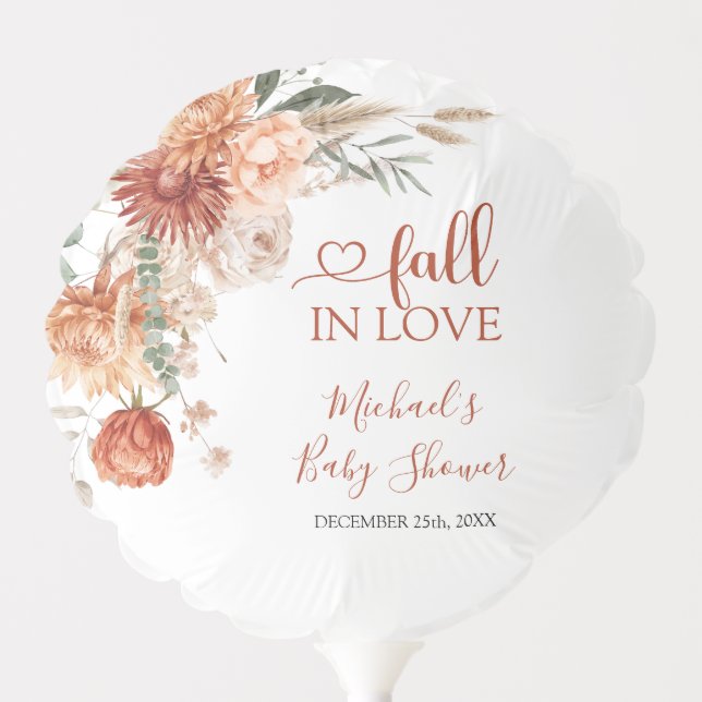 Elegant Rustic Wildflower Fall in Love Baby Shower Balloon (Front)