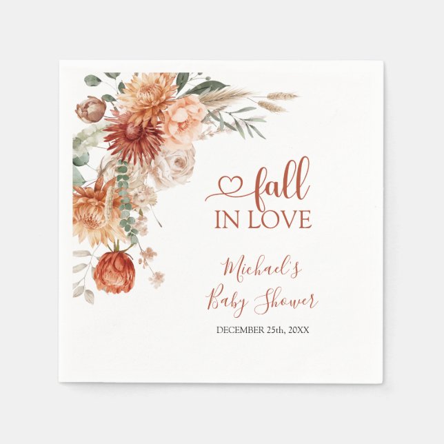Elegant Rustic Wildflower Fall in Love Baby Shower Napkins (Front)