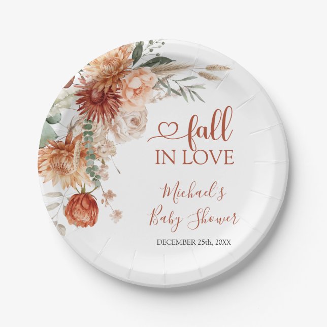 Elegant Rustic Wildflower Fall in Love Baby Shower Paper Plates (Front)