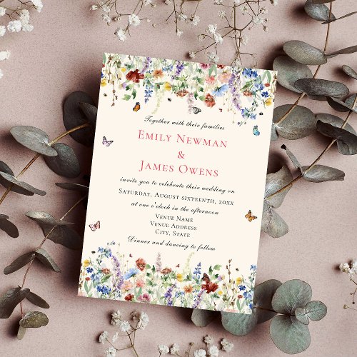 Elegant Rustic Wildflower Floral Wedding Invitation
