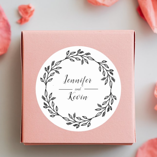Elegant Rustic Wildflower Folk Wedding Favor Classic Round Sticker (Creator Uploaded)