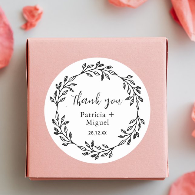 Elegant Rustic Wildflower Folk Wedding Thank You Classic Round Sticker (Creator Uploaded)