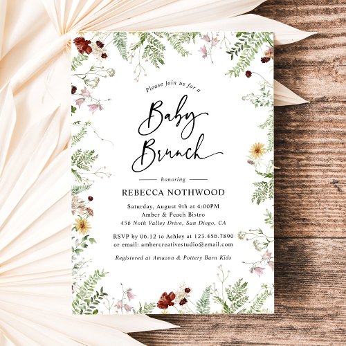 Elegant Rustic Wildflowers Baby Brunch Invitation